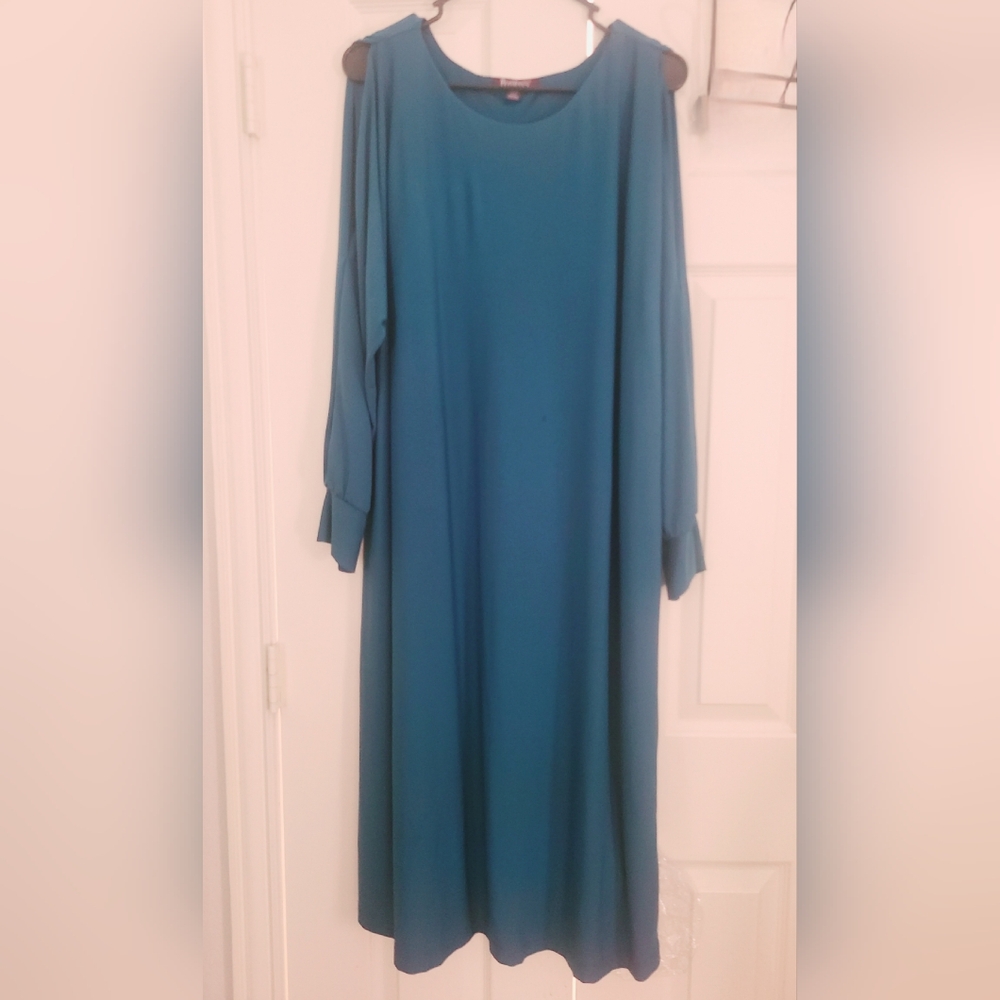 Roaman's Elegant Blue Long Sleeve Dress